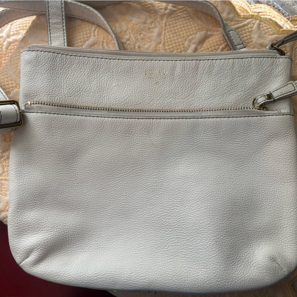 Fossil Cream Leather Crossbody Bag